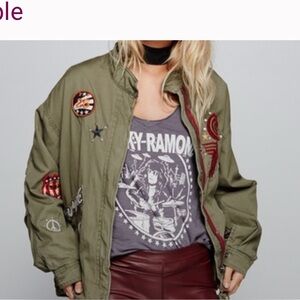 Free People / Unisex Olive Green Embroidered Jacket